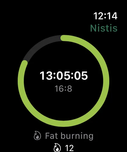 Apple Watch app showing the fasting timer.